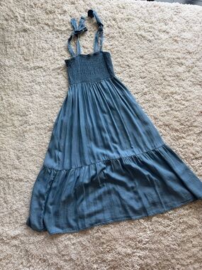 Blu Pepper Blue Tie-Strap Smocked Midi Dress
